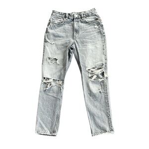 ZARA WOMENS HIGH RISE LIGHT WASH DISTRESSED BLUE JEANS SIZE 6